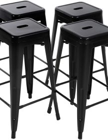 FDW Bar Stools Set of 4 Counter Stool Metal Bar Stools 30 Inches Height Industrial Bar Chairs Patio Stool Stackable Modern Backless Indoor Outdoor Metal Bar Stool Kitchen Stools Chairs,Black