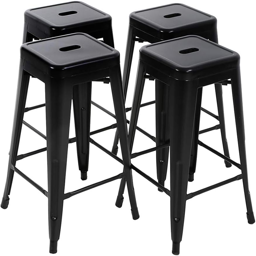 FDW Bar Stools Set of 4 Counter Stool Metal Bar Stools 30 Inches Height Industrial Bar Chairs Patio Stool Stackable Modern Backless Indoor Outdoor Metal Bar Stool Kitchen Stools Chairs,Black