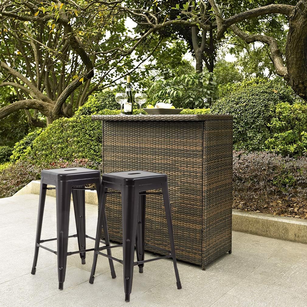 FDW Bar Stools Set of 4 Counter Stool Metal Bar Stools 30 Inches Height Industrial Bar Chairs Patio Stool Stackable Modern Backless Indoor Outdoor Metal Bar Stool Kitchen Stools Chairs,Black - Image 2