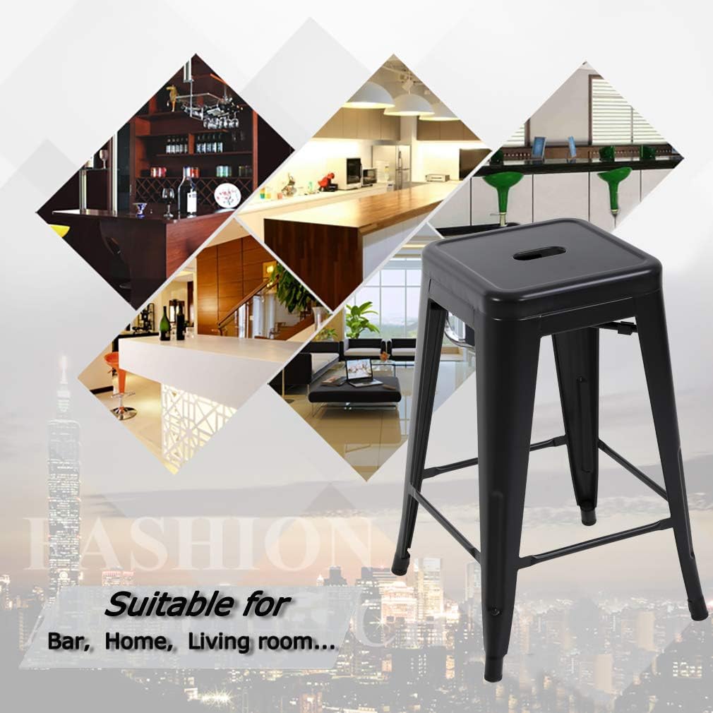 FDW Bar Stools Set of 4 Counter Stool Metal Bar Stools 30 Inches Height Industrial Bar Chairs Patio Stool Stackable Modern Backless Indoor Outdoor Metal Bar Stool Kitchen Stools Chairs,Black - Image 8