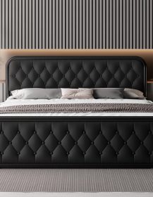 Feonase King Size Bed Frame, Upholstered Bed Frame with Faux Leather Headboard, Heavy Duty Platform Bed with Strong Metal Slats, 12 Inch Under-Bed Storage, Noise-Free, Easy Assembly, Black
