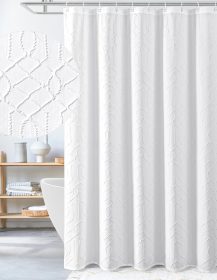 Long Shower Curtain 72 x 78, Tall 3D Embossed Textured White Fabric Shower Curtain, Modern Farmhouse Elegant Cloth Bathroom Curtains Shower Set with Hooks