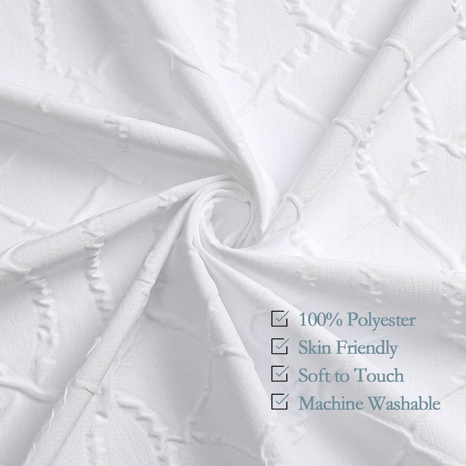 Long Shower Curtain 72 x 78, Tall 3D Embossed Textured White Fabric Shower Curtain, Modern Farmhouse Elegant Cloth Bathroom Curtains Shower Set with Hooks - Image 4